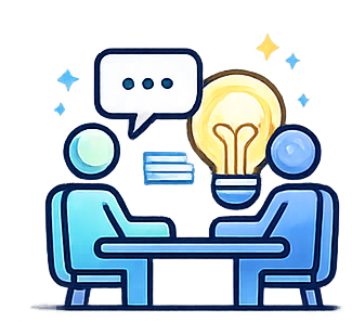 Two people in a discovery session with a lightbulb idea