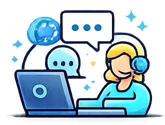 Customer support representative with headset and laptop